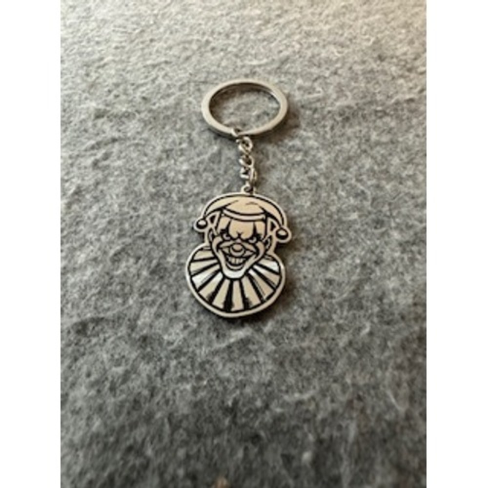 Evil Clown Metal Keychain Silver Tone Horror Jester Charm Key Ring Accessory